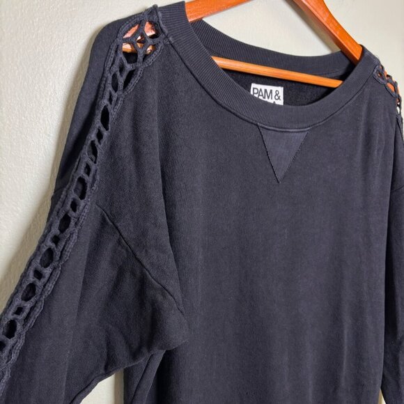 Pam & Gela Womens Sweater Sweatshirt Size Small Black Crochet Grunge Dark Goth - Picture 2 of 15